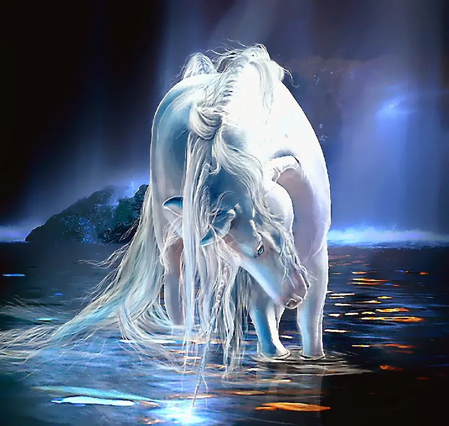 Profile image of a white unicorn bathing in clear water and unicorn