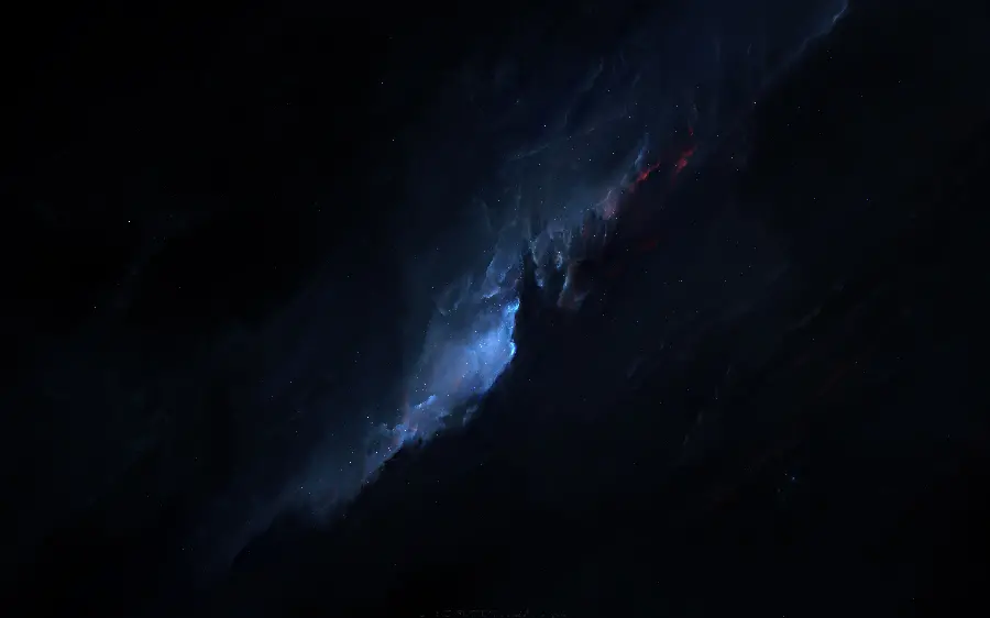 Fantasy space wallpaper for computer with blue and dark colors with huge masses