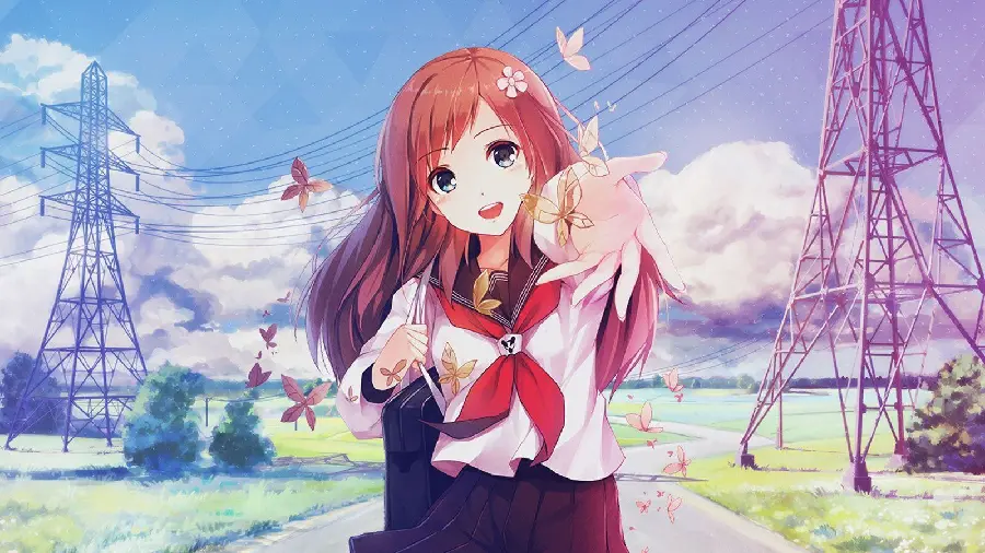 Download cute girly picture of a schoolgirl with butterflies in high quality