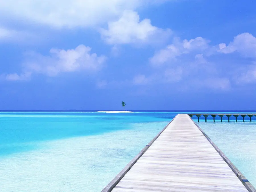 The latest photo of a beautiful wooden bridge on the blue ocean for printing on a poster