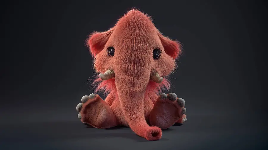 Funny coral-colored baby mammoth animation photo