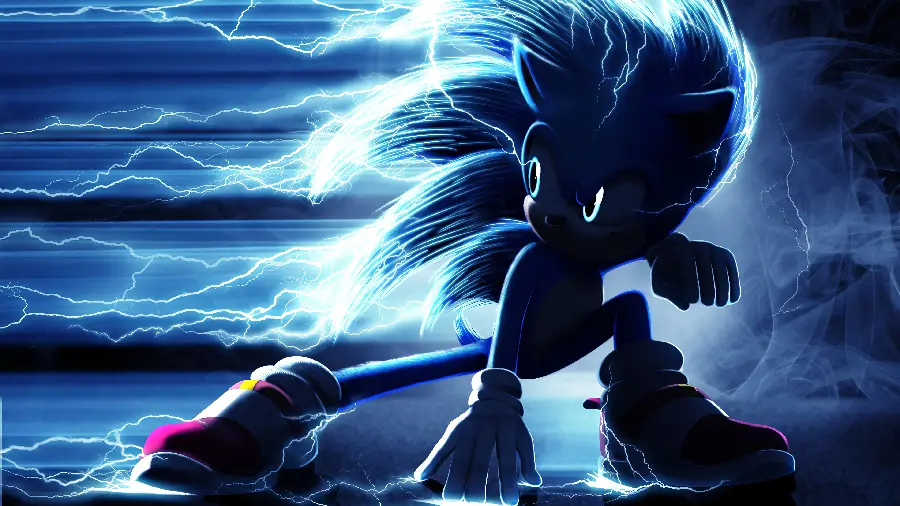 Sonic the Hedgehog Blue Picture with Lightning in the Sky