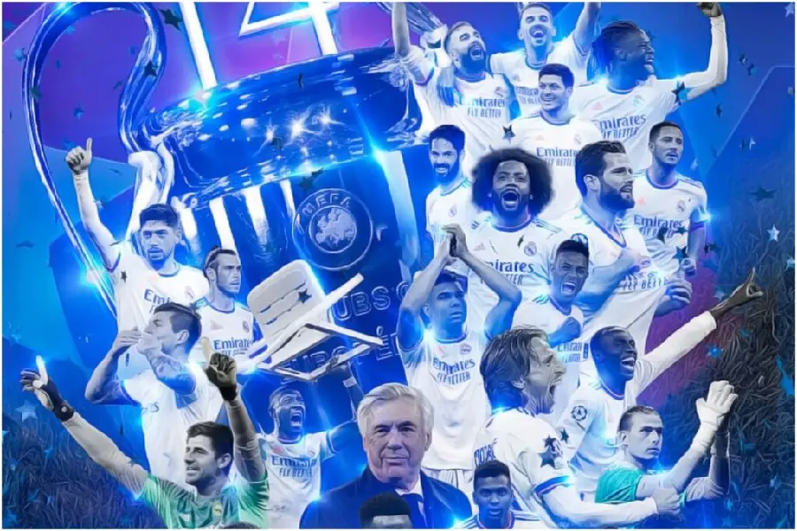 Photo of Real Madrid's 2022 Champions League victory celebration for post in Instagram