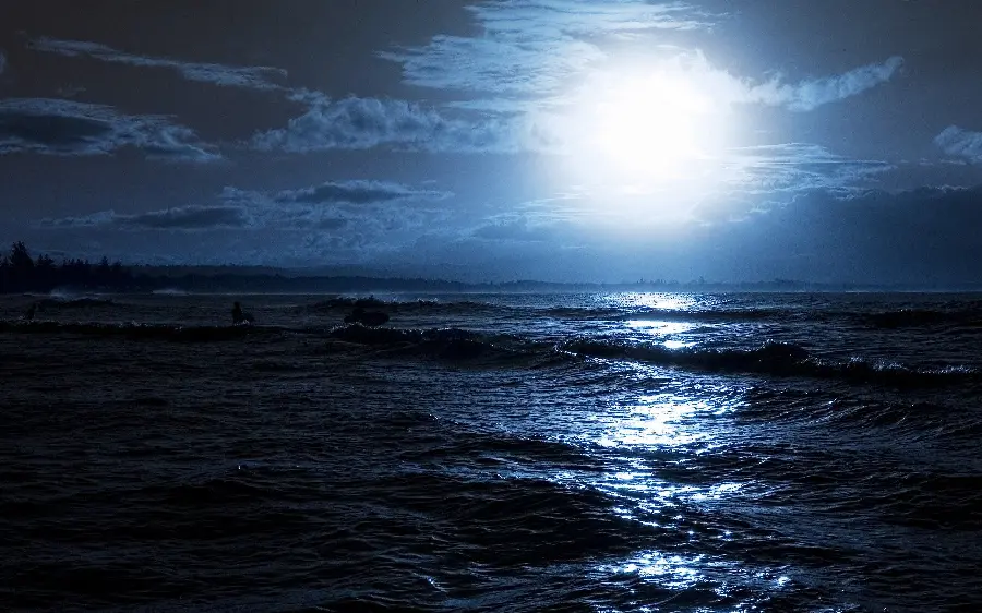 The most beautiful image of ocean waves at night under the spectacular moonlight for Windows 11 background