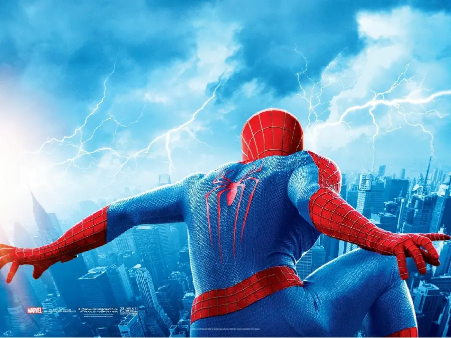 Spider-Man background with an aggressive gesture over the cities