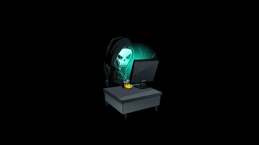Cartoon and animated hacker photo with a black and dark background