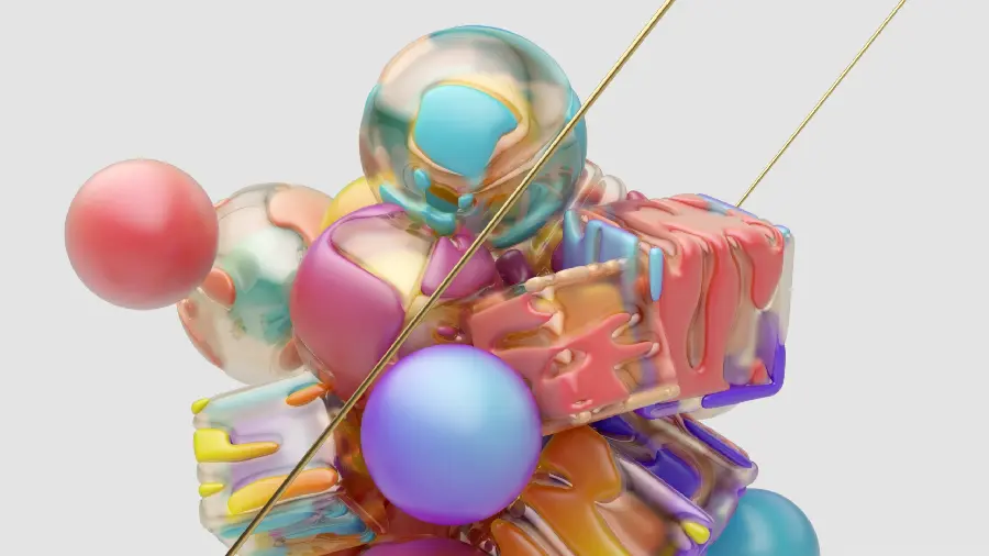 Wallpaper of colored objects in 3D and intertwined