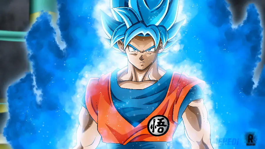 Wallpaper of the character Goku with blue hair in Dragon Ball Super Anime for Laptop