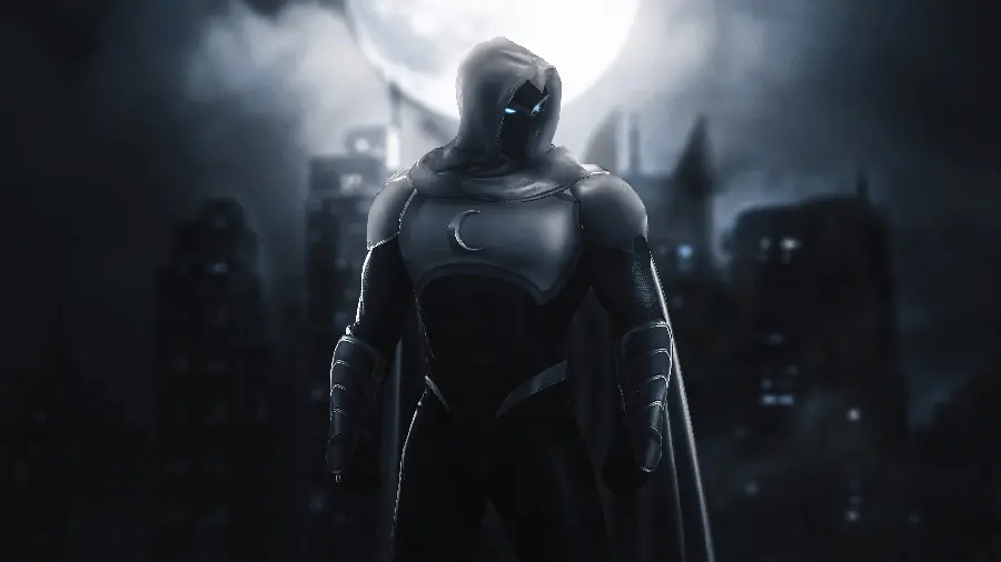 Download Moon Knight wallpaper under the full moon at night under the rain
