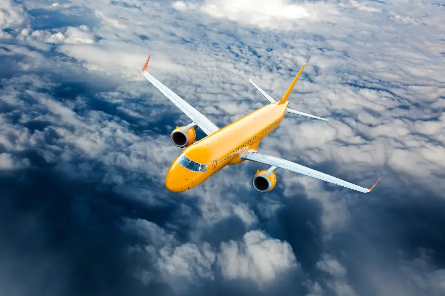 Download a spectacular profile photo of a yellow plane over the blue sky in Full HD quality
