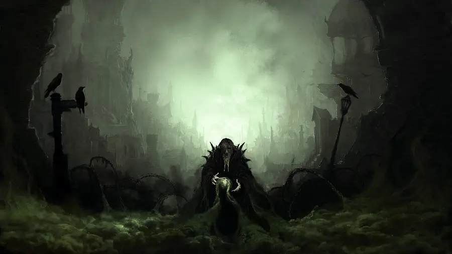 Download high-quality dark digital painting background image of a scary character
