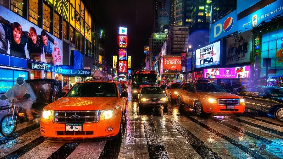 Image of a busy, rainy street in New York City