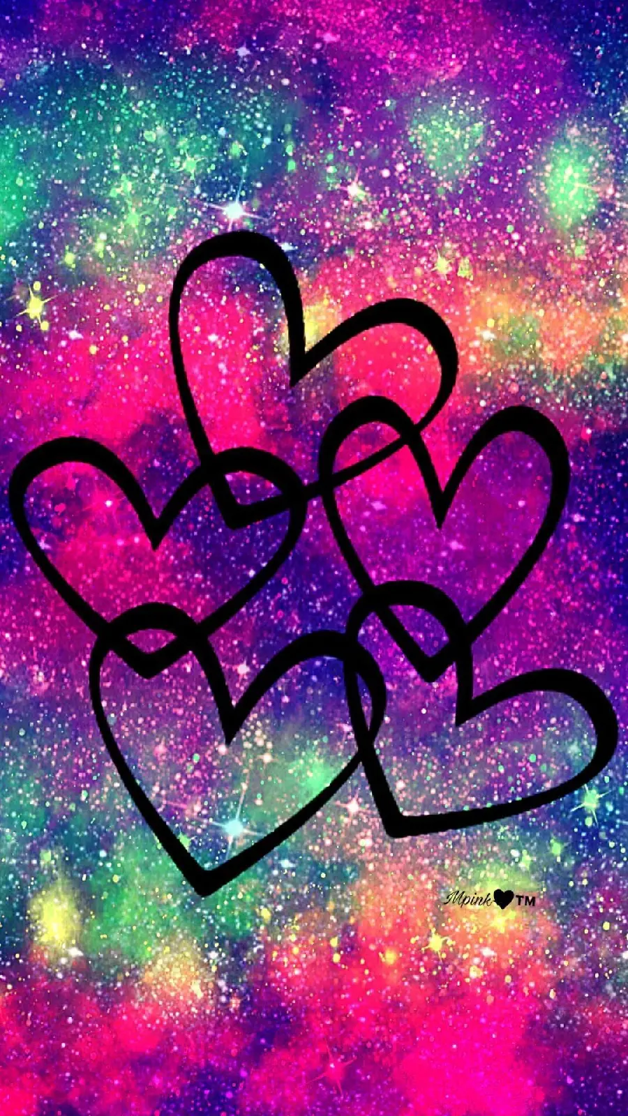 Download colorful wallpaper with a very high-quality heart design on a galaxy background