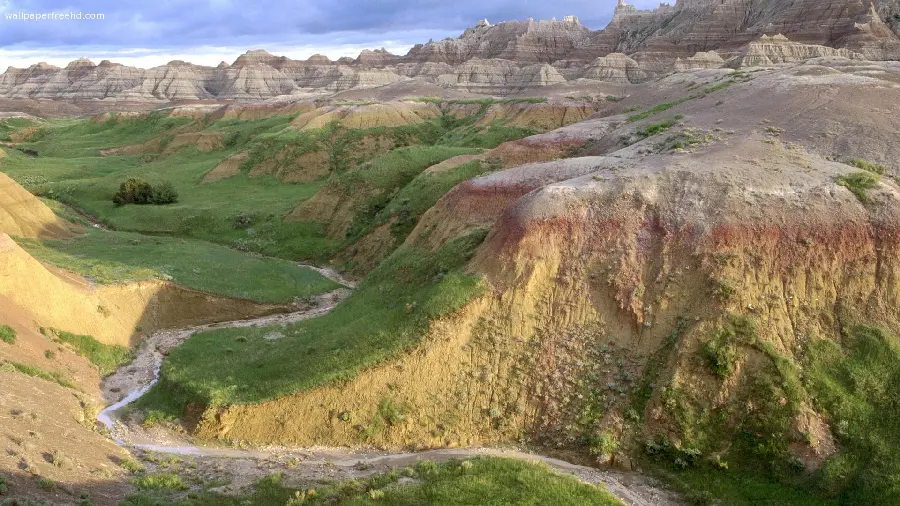 Download photo of Badlands National Park with lush greenery