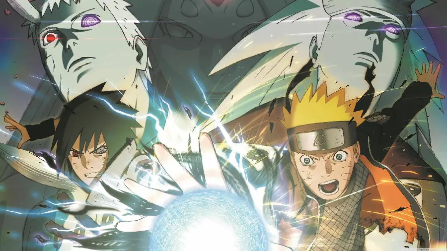 Naruto anime background with actors Boruto Uzumaki and Obito Uchiha