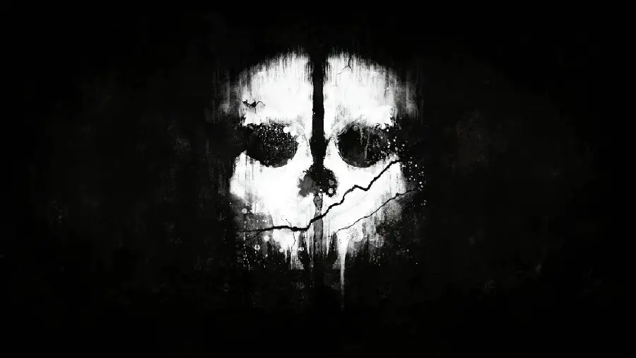 Scary gaming background in black with a white skull design for laptops and computers