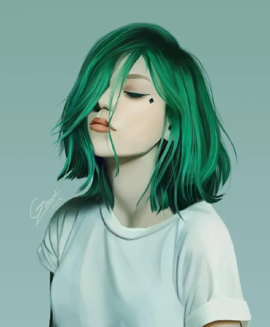 Green Hair Digital Art Wallpaper