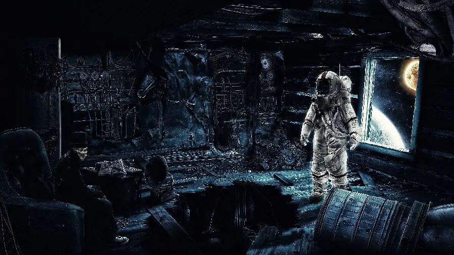 Fantasy background of an astronaut with a white suit in space