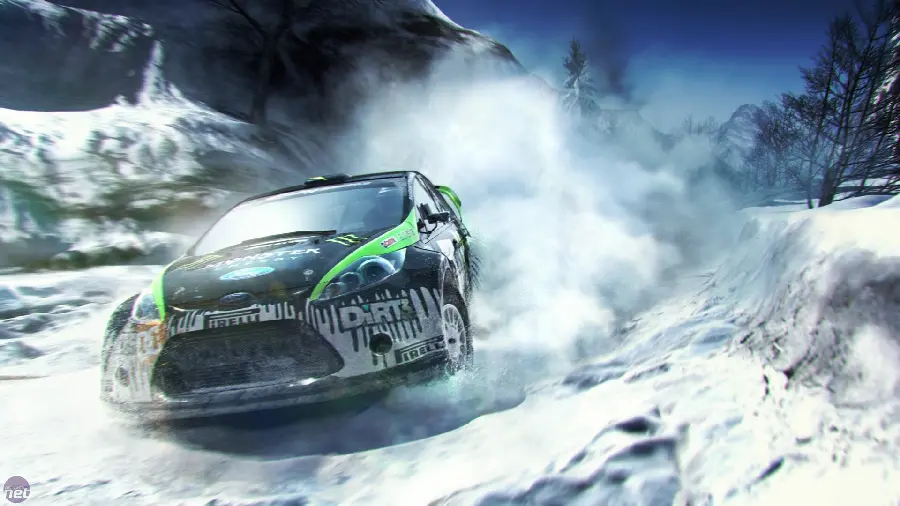 Wallpaper of a racing car in the snow for a laptop