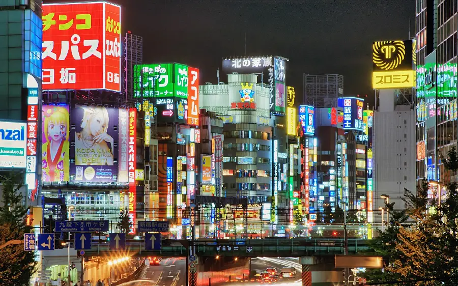 Tokyo City Tall Buildings and Billboards Background HD Quality