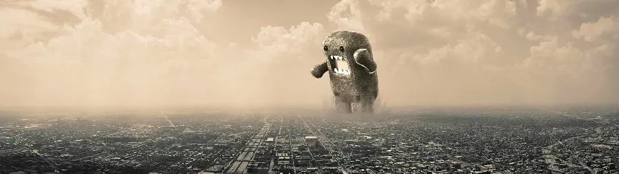 Fantasy Background of a Big Doll in the City for Wide and Large Monitors