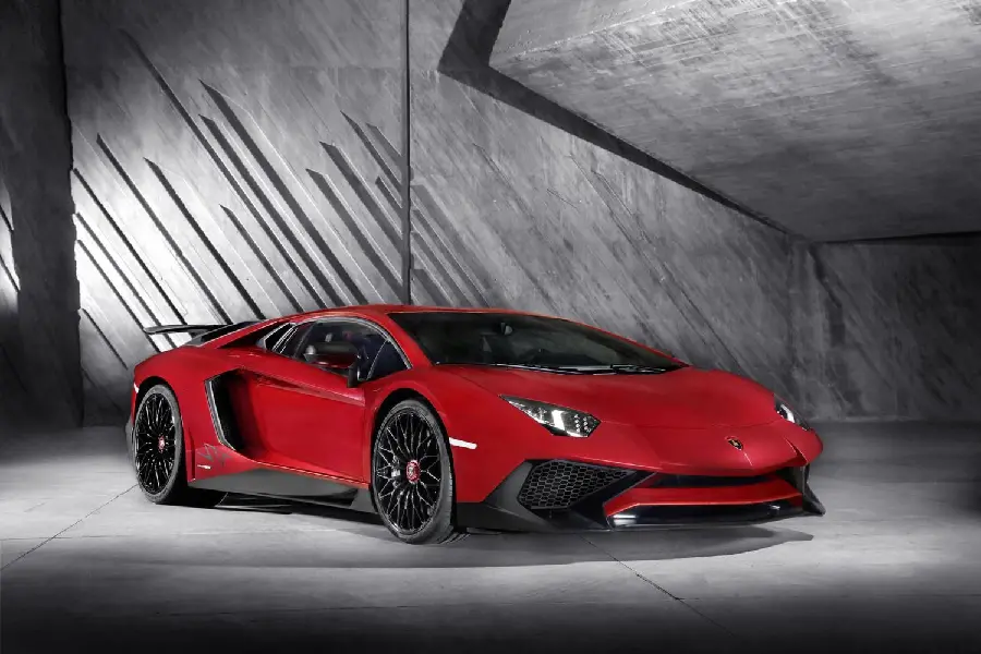 Photo of a Lamborghini car model with a fancy and new red color and shape