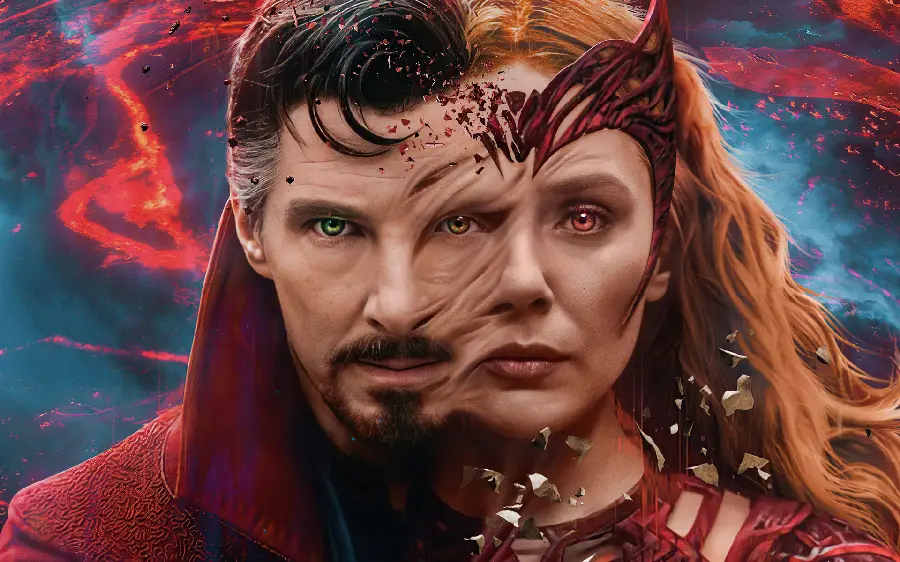 Photo of Elizabeth Olsen and Benedict Cumberbatch as WandaVision and Doctor Strange