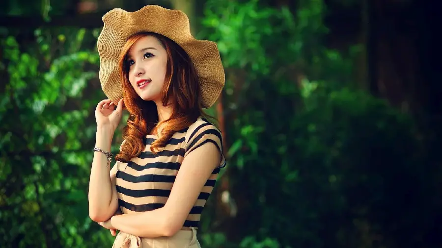 Girly fantasy photo for mobile background with a girl in a striped dress