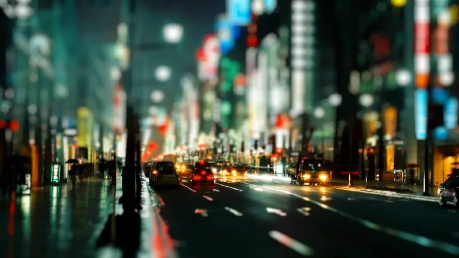 Beautiful background in the heart of Tokyo with car lights and street lines in FULL HD quality
