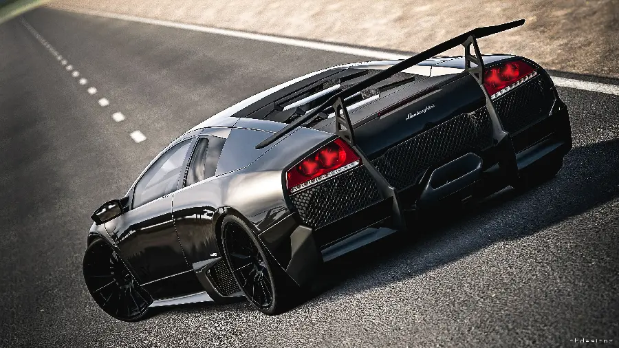 Beautiful wallpaper of Lamborghini Murcielago all black car from an interesting angle from the back
