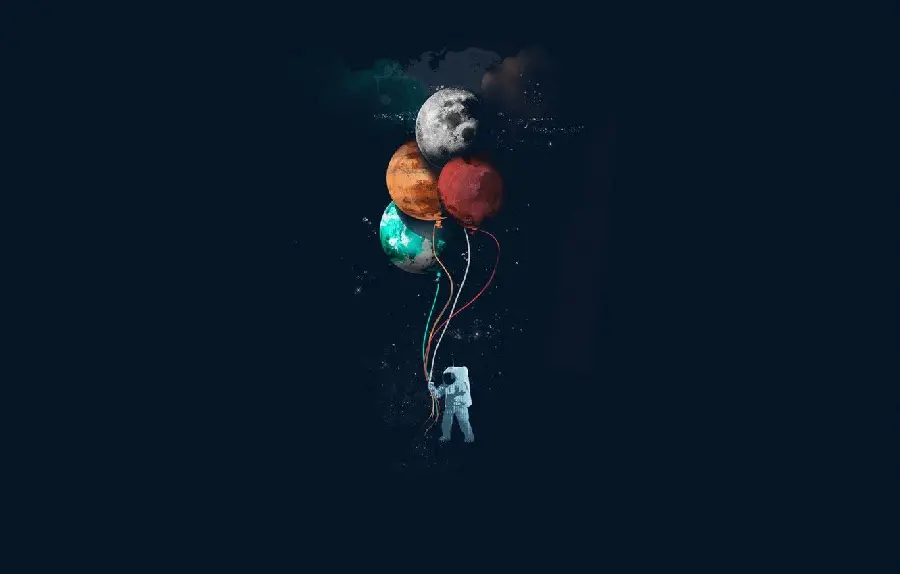 Fantasy Astronaut Birthday Photo and Planet Balloons in Space