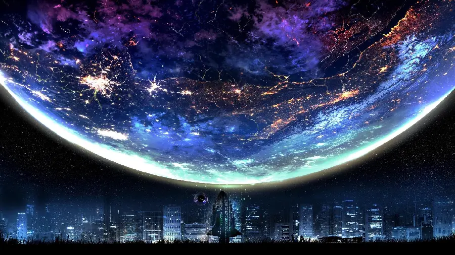Download unique and spectacular wallpaper of the Earth at night with an interesting angle in HD quality