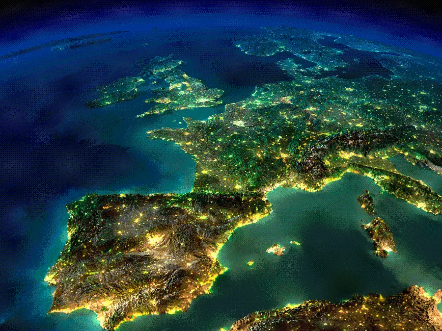 Download Famous photo of the Earth at night with a green and blue theme for Windows 11