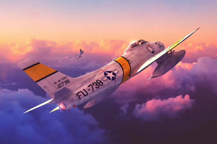 Eye-catching graphic photo of a plane flying in a purple and orange sunset sky among the clouds, very suitable for Instagram posts and stories