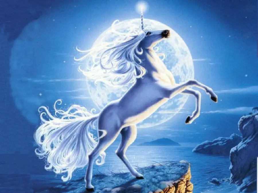 Full HD unicorn background image in the moonlight and purple
