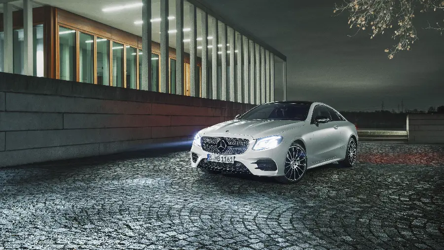 Background of White Mercedes Benz E300 in a Villa Luxury