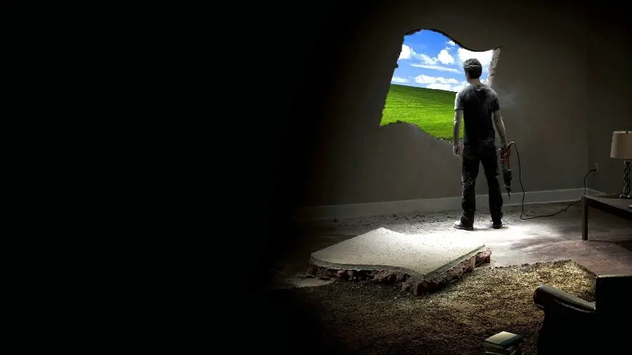 Interesting photo of drilling a hole in the wall of a room and entering the windows