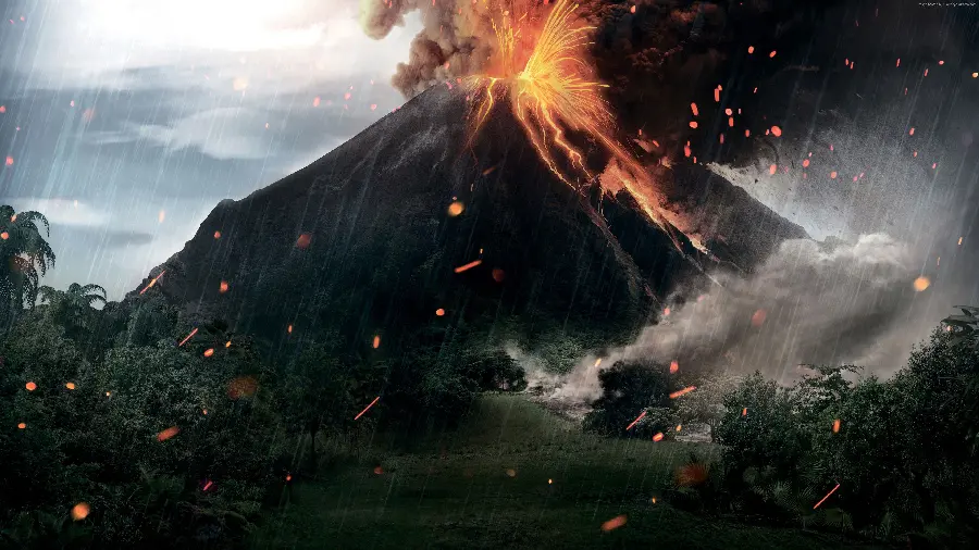 Photo of the eruption and the moment of the explosion of a volcano in 4K quality