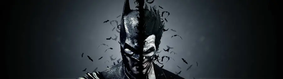 Background of the Joker and Batman in one face for wide and curved monitors