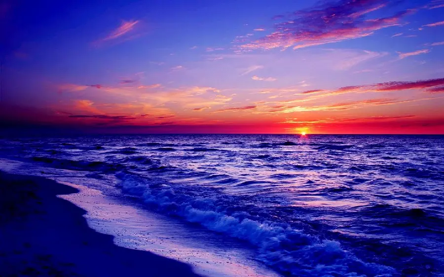 Beautiful and special photo of the ocean at night and at sunset