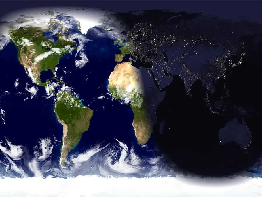 Download an interesting aerial photo of the Earth at night with dark and light half in HD quality