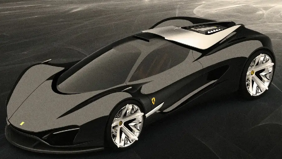 Car profile photo Ferrari with matte black paint and 21-inch wheels