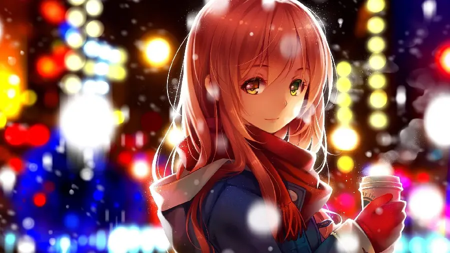 Download anime Cute and cute girl with bangs in the cold night for Instagram, Telegram and WhatsApp profiles