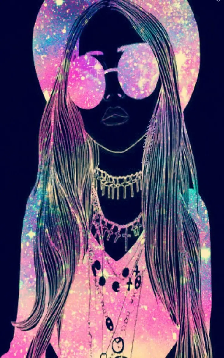 Galaxy girl mobile background and glasses with a dark theme