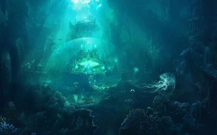 Interesting graphic photo of the underwater empire with a beautiful blue theme in Full HD quality