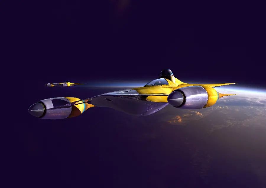 Download Admirable Digital Photo of Yellow and Black Jet Flying on Dark Background in Special HD Quality