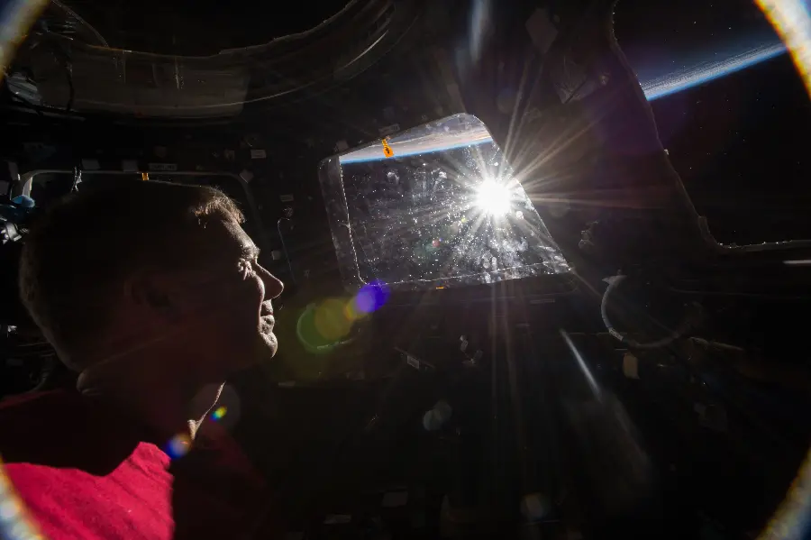 Photo of looking at the sun by NASA astronaut inside the spaceship