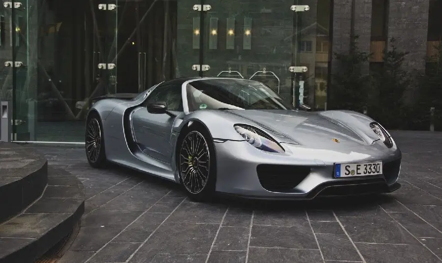 Beautiful silver Porsche 918 background for printing on paper and posters