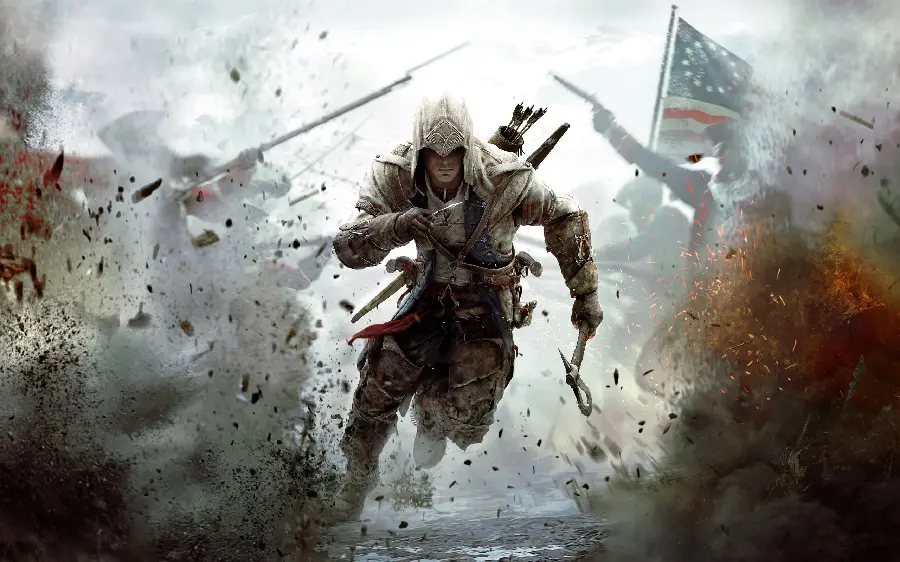 A terrifying image of a video game warrior hero in HD quality for computer background