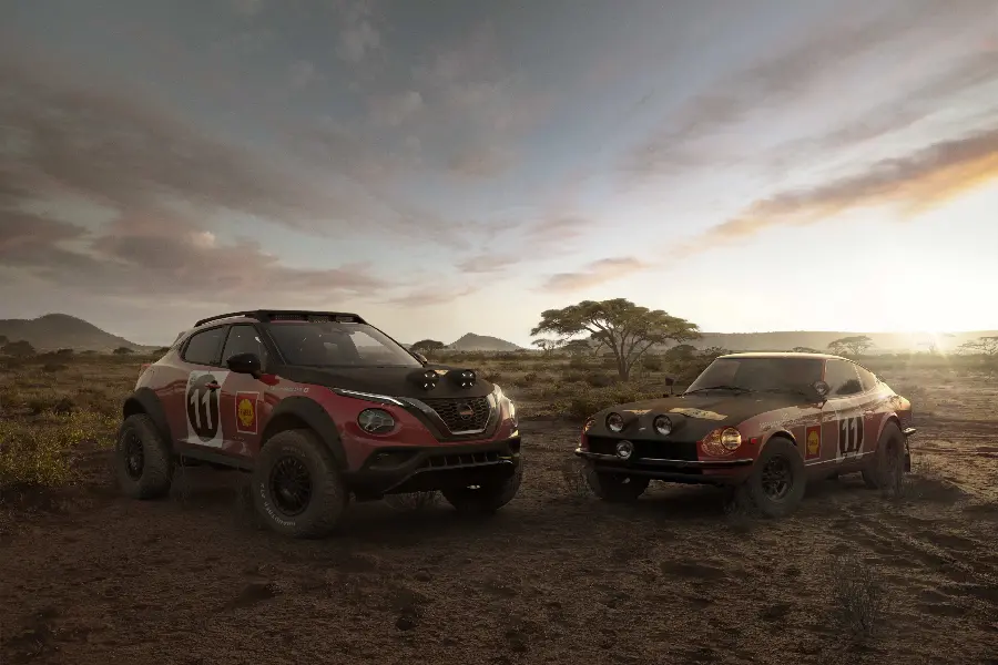 Photo of Nissan off-road cars in the desert with the SUV Juke model